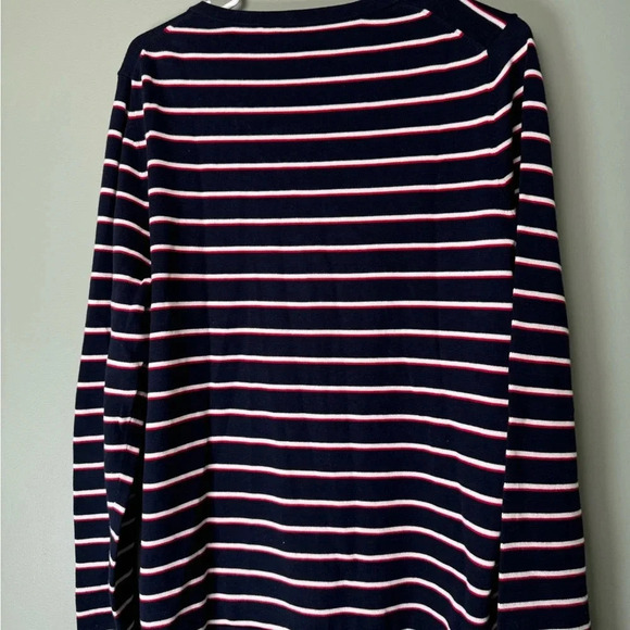 Talbots Women’s Striped Indigo Je‎ t'aime Cardigan Navy Red White Stripe Large - Picture 6 of 7